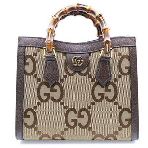 GUCCI Diana Bamboo GG Canvas Leather Hand Shoulder Bag Brown